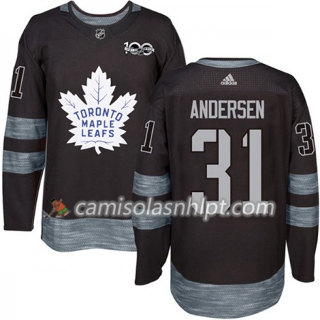 Camisola Toronto Maple Leafs Frederik Andersen 31 1917-2017 100th Anniversary Adidas Preto Authentic - Homem